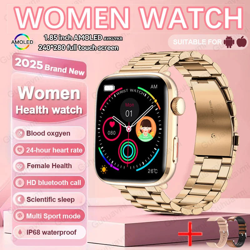 2025New NFC Smat Watch Women 1.85-inch Blood Pressure Heart Rate Bluetooth Call Female Health Smarwatches Ladies For Android IOS