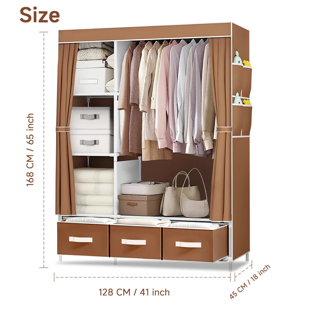 Large Canvas Wardrobe With Hanging Rail Shelving Fabric Clothes Storage Cupboard