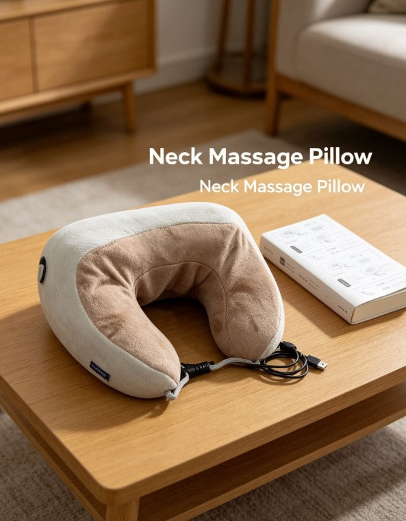 Shiatsu Neck Massager U Shaped Electric Massage Pillow Rechargeable Neck Shoulder Massager Heat Travel Cushion Grey