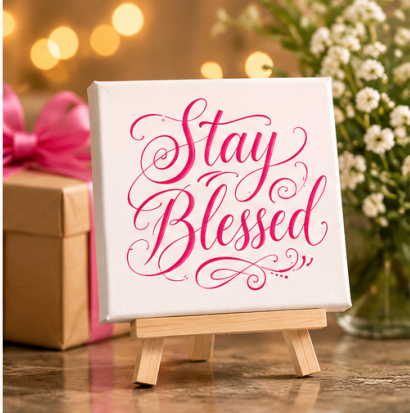 Stay Blessed Mini Canvas with Wooden Easel – Inspirational Gift & Positive Home Décor