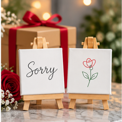Sorry Mini Canvas Set with Wooden Easels – Apology Gift & Reconciliation Keepsake