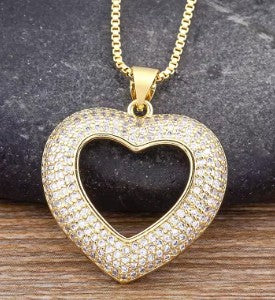Heart Pendant Necklace for Women Hollow Crystal Zircon Necklace Gold Plated Heart Charm Jewelry Adjustable Chain Anniversary Wedding Gift