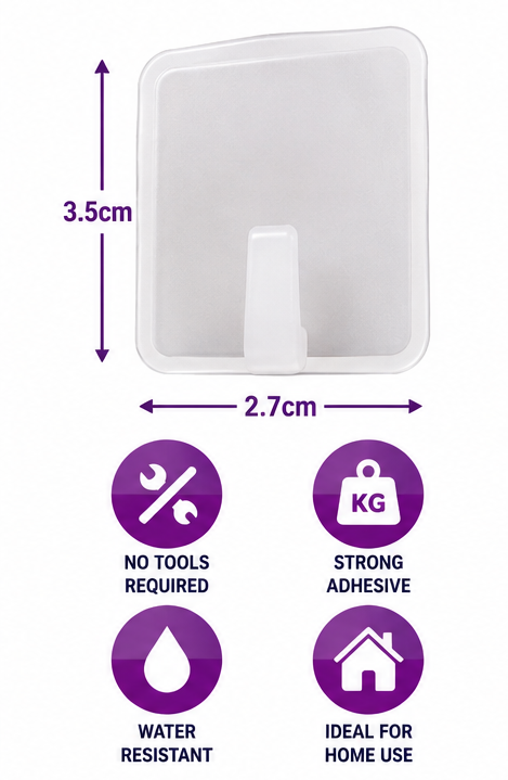 12 Pack Self Adhesive Wall Hooks – Strong Stick-On Hooks 2.7 x 3.5cm, No Drill Hanging Hooks for Kitchen, Bathroom, Bedroom, Office & Home Organisation