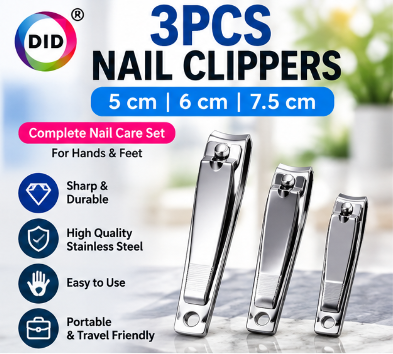 3PC Nail Clippers Set – Stainless Steel Fingernail & Toenail Clippers, 5cm 6cm 7.5cm Manicure Pedicure Nail Care Kit for Hands & Feet