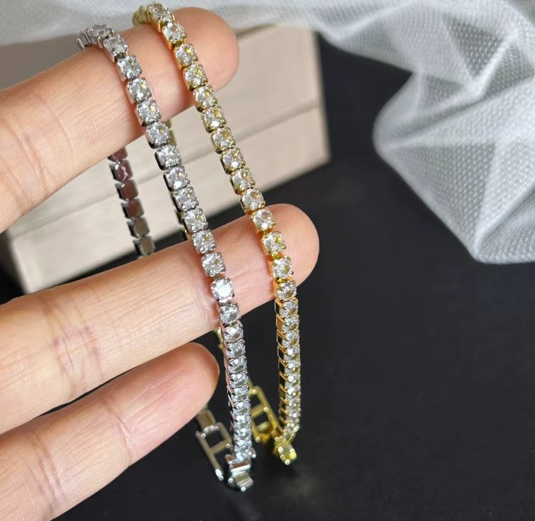 4mm Tennis Bracelet for Women Gold Plated Stainless Steel Cubic Zirconia Chain Bracelet Luxury Crystal Wristband Jewelry Gift 16cm 18cm