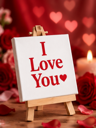 I Love You Mini Canvas Set with Wooden Easels – Valentine’s Day Gift & Romantic Keepsake