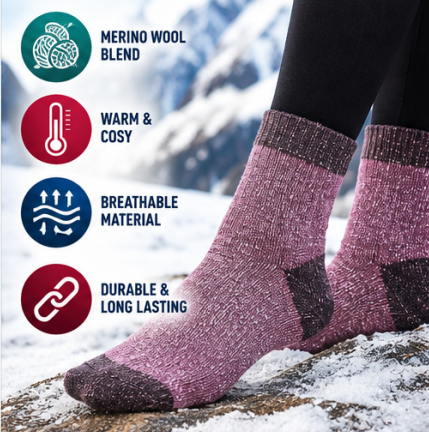 Men’s Merino Wool Blend Hiking Socks UK 6–11 – 45% Merino Wool Bamboo Walking Boot Thermal Socks | Assorted Colours – 1 Pair