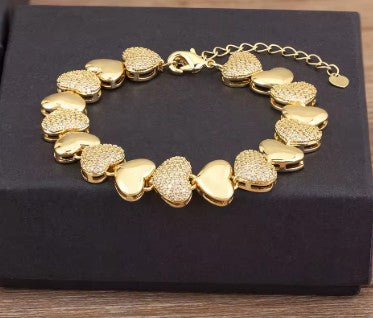 Heart Charm Bracelet for Women Cubic Zirconia Link Chain Bracelet Romantic Fashion Jewelry Adjustable Bracelet Gift for Her White