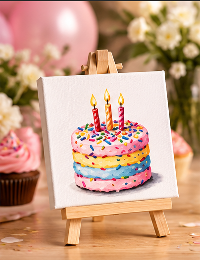 Happy Birthday Mini Canvas Set with Wooden Easels – Birthday Gift & Celebration Décor