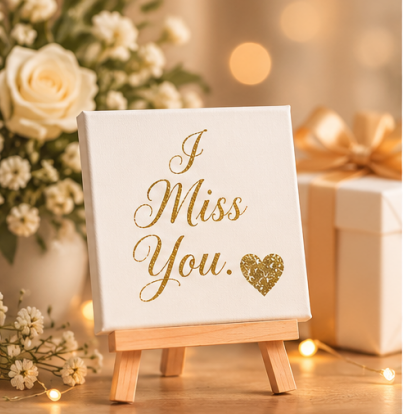 I Miss You Gold Mini Canvas with Wooden Easel – Thoughtful Keepsake Gift
