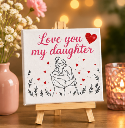 Love You My Daughter Mini Canvas with Wooden Easel – Daughter Gift & Keepsake