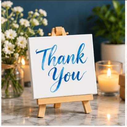 Thank You Mini Canvas with Wooden Easel – Appreciation Gift for Teachers, Friends & Family