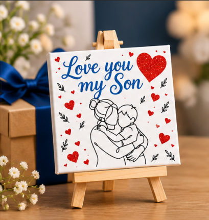 Love You My Son Mini Canvas with Wooden Easel – Son Gift & Keepsake