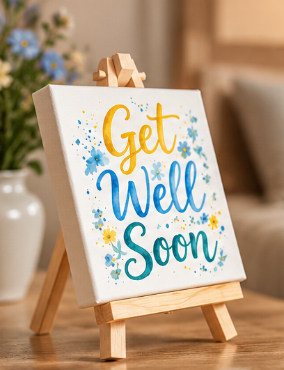 Get Well Soon Mini Canvas with Wooden Easel – Thoughtful Recovery Gift & Desk Décor