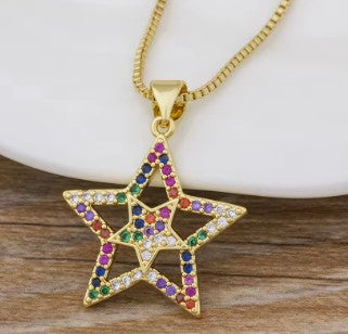 Rainbow Pendant Necklace for Women Multicolor Cubic Zirconia Necklace Gold Plated Charm Jewelry Adjustable Chain Birthday Party Wedding Gift