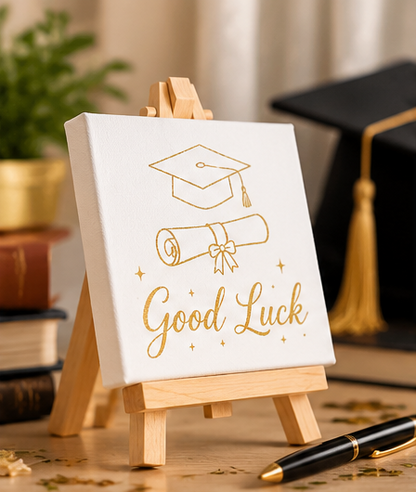 Good Luck Graduation Mini Canvas with Wooden Easel – Exam & Achievement Gift