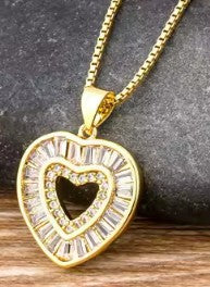 Heart Pendant Necklace for Women Rainbow Crystal Zircon Gold Plated CZ Necklace Romantic Heart Charm Jewelry Adjustable Chain Wedding Party Gift