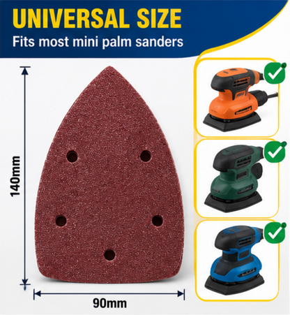 6PC Assorted Palm Sander Pads 140x90mm – 40 60 80 120 180 240 Grit Sanding Sheets, Pre-Punched Sandpaper for Wood, Metal, Plastic, Paint, DIY