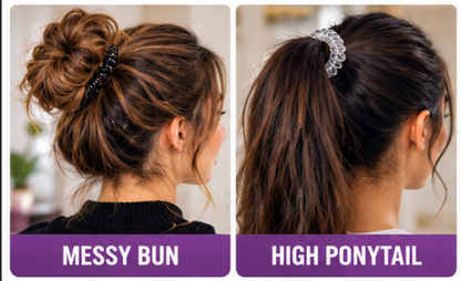 8 Pack Spiral Hair Ties – Black & Clear Coil Hair Bands, No-Crease Style Ponytail Holders for Buns, Ponytails, Everyday Hair Styling & Travel