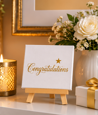 Congratulations Mini Canvas with Wooden Easel – Celebration Gift & Keepsake