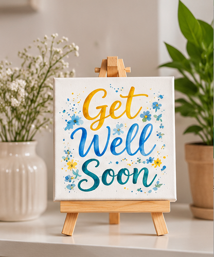 Get Well Soon Mini Canvas with Wooden Easel – Thoughtful Recovery Gift & Desk Décor