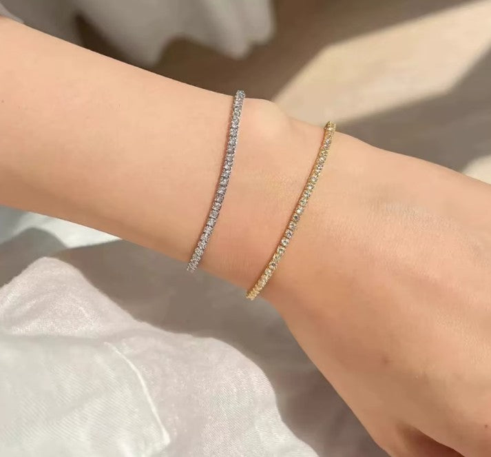 4mm Tennis Bracelet for Women Gold Plated Stainless Steel Cubic Zirconia Chain Bracelet Luxury Crystal Wristband Jewelry Gift 16cm 18cm