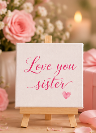 Love You Sister Mini Canvas Set with Wooden Easels – Sister Gift & Keepsake