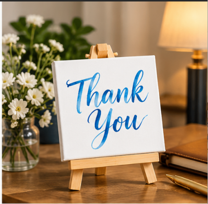 Thank You Mini Canvas with Wooden Easel – Appreciation Gift for Teachers, Friends & Family