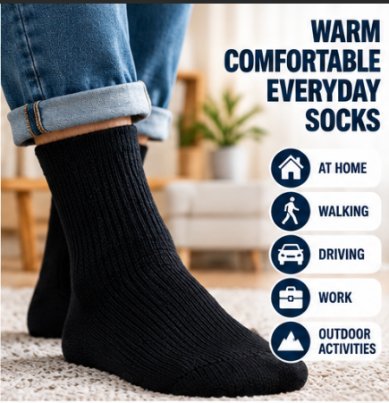 3 Pairs Men’s Thermal Socks UK 6–11 / EU 39–45 – Top Heat Warm Black Winter Socks | Soft Cosy Everyday Work, Walking & Cold Weather Socks