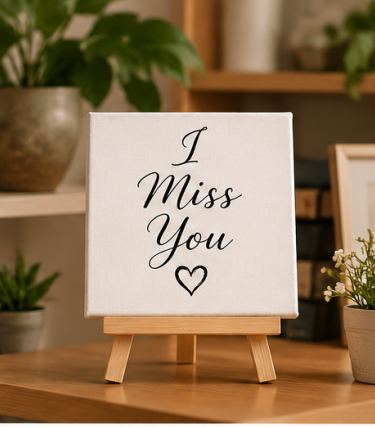 I Miss You Mini Canvas with Wooden Easel – Thoughtful Love Gift & Keepsake
