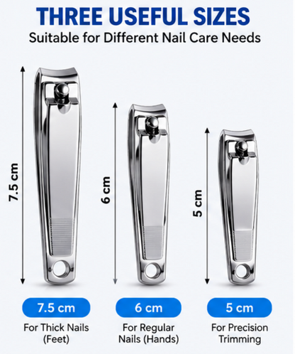 3PC Nail Clippers Set – Stainless Steel Fingernail & Toenail Clippers, 5cm 6cm 7.5cm Manicure Pedicure Nail Care Kit for Hands & Feet