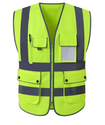 High Visibility Safety Vest Yellow Reflective Workwear Waistcoat Hi Vis Road Work Cycling Motorcycle Vest Zipper Pockets ANSI Class 2 Safety Jacket