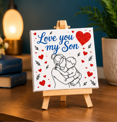 Love You My Son Mini Canvas with Wooden Easel – Son Gift & Keepsake
