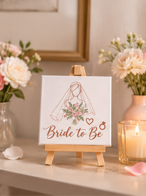 Bride to Be Mini Canvas with Wooden Easel – Bridal Shower & Wedding Gift