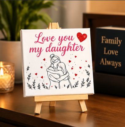 Love You My Daughter Mini Canvas with Wooden Easel – Daughter Gift & Keepsake