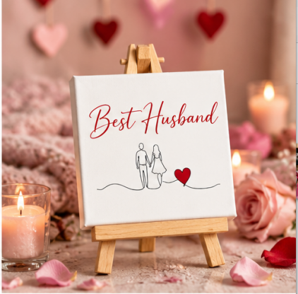 Best Husband Mini Canvas with Wooden Easel – Romantic Anniversary & Valentine’s Gift