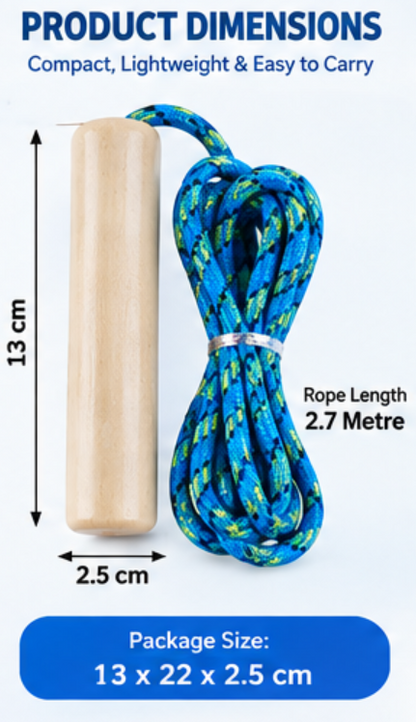 2.7m Skipping Rope with Wooden Handles – Lightweight Jump Rope for Fitness, Cardio, Gym & Home Workouts