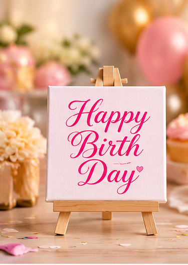 Happy Birthday Mini Canvas Set with Wooden Easels – Birthday Gift & Celebration Décor