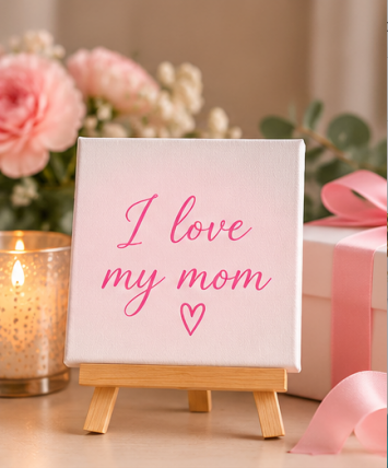 I Love My Mom Mini Canvas Set with Wooden Easels – Mother’s Day Gift & Keepsake