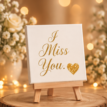 I Miss You Gold Mini Canvas with Wooden Easel – Thoughtful Keepsake Gift