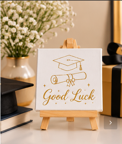 Good Luck Graduation Mini Canvas with Wooden Easel – Exam & Achievement Gift