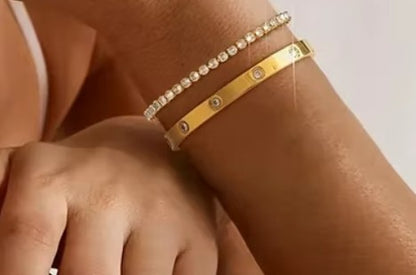 Stackable Gold Bracelet Set for Women 14K Gold Plated Tennis Bracelet & Bangle Stainless Steel Cubic Zirconia CZ Bracelet Jewelry Gift for Her