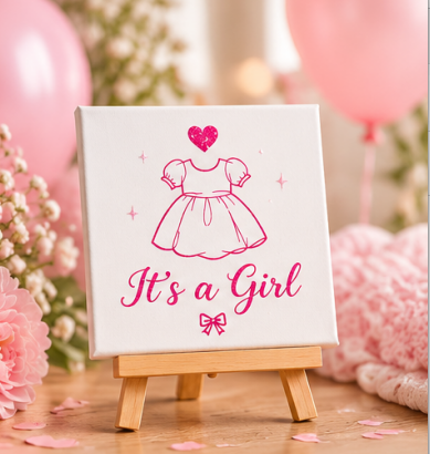 It’s a Girl Mini Canvas with Wooden Easel – Baby Shower, New Baby & Nursery Gift