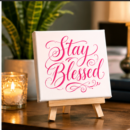 Stay Blessed Mini Canvas with Wooden Easel – Inspirational Gift & Positive Home Décor