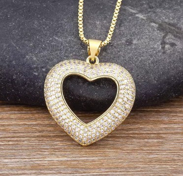 Heart Pendant Necklace for Women Hollow Crystal Zircon Necklace Gold Plated Heart Charm Jewelry Adjustable Chain Anniversary Wedding Gift