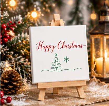 Happy Christmas Mini Canvas with Wooden Easel – Christmas Gift & Festive Home Décor