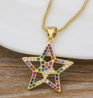 Rainbow Pendant Necklace for Women Multicolor Cubic Zirconia Necklace Gold Plated Charm Jewelry Adjustable Chain Birthday Party Wedding Gift