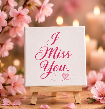 I Miss You Pink Mini Canvas with Wooden Easel – Thoughtful Love Gift & Keepsake