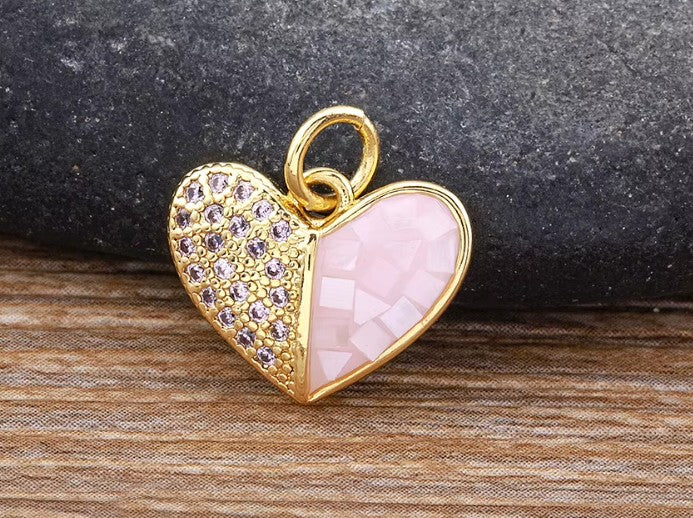Heart Pendant Necklace for Women Pink Shell Crystal Zircon Gold Plated Romantic Jewelry Adjustable Chain Wedding Gift for Her Elegant Fashion Necklace