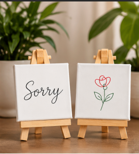 Sorry Mini Canvas Set with Wooden Easels – Apology Gift & Reconciliation Keepsake